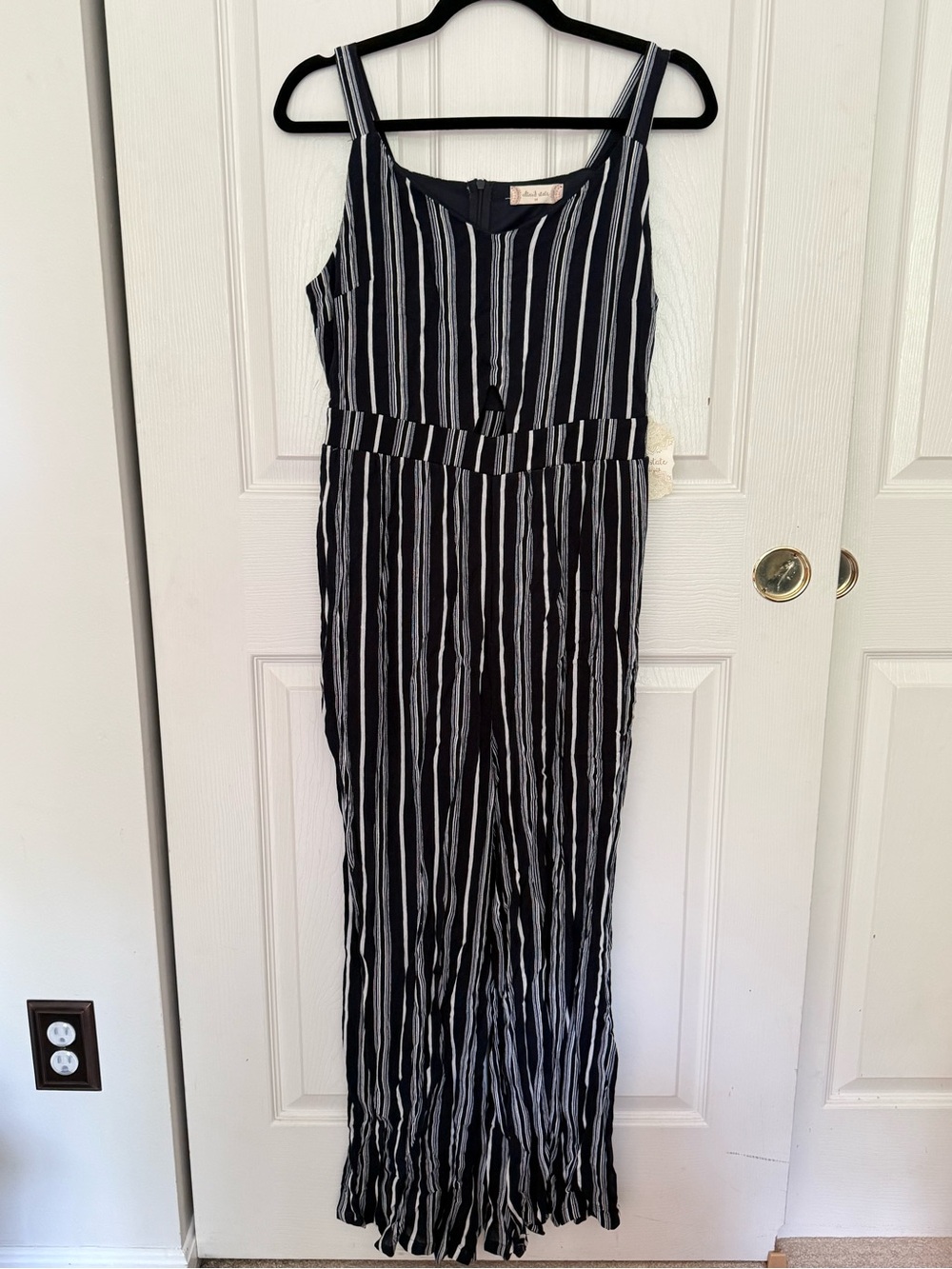 Altar'd State Black and White Vertical-Stripe Wide-Leg Jumpsuit